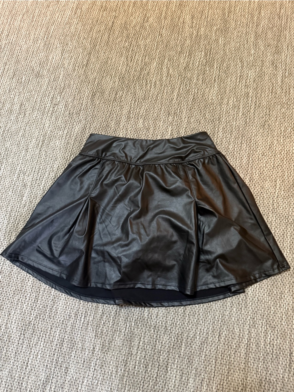 Women's Black Faux-Leather Flared Mini Skirt